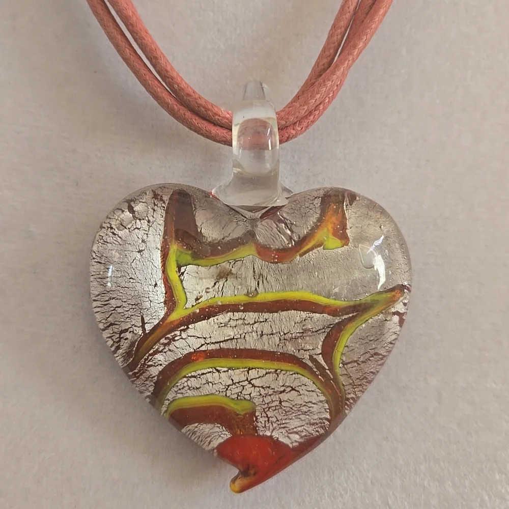 Murano Style Glass Heart Necklace